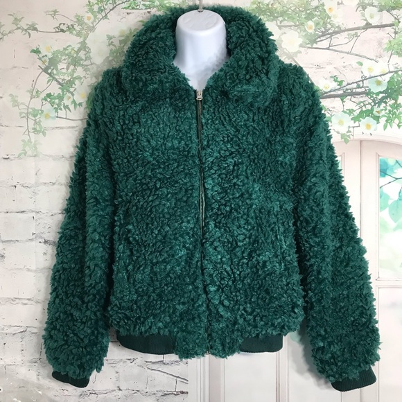Teal Green Soft Faux Fur Teddy Crop Jacket - Picture 2 of 9